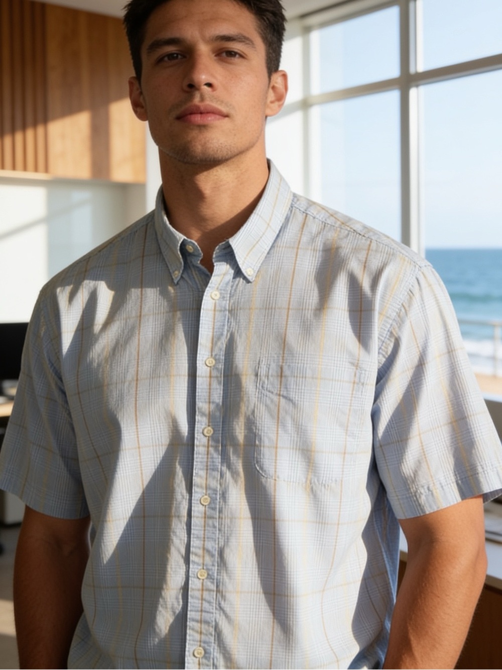 T Harris Men's Light Blue Plaid Short-Sleeve Button-Down Shirt size XXL